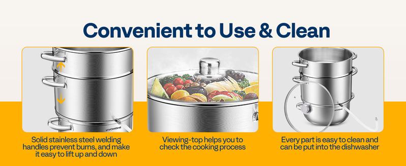 VIVOHOME 9.3QT Stainless Steel Steam Juicer 3-Layer Large Capacity Extractor Pot with Glass Lid, Double Handles, 2 Hose, Clamp, Induction Compatible for Fresh Fruit Vegetable Juice Aluminium Multifunctional Kitchenware Ideal Gift