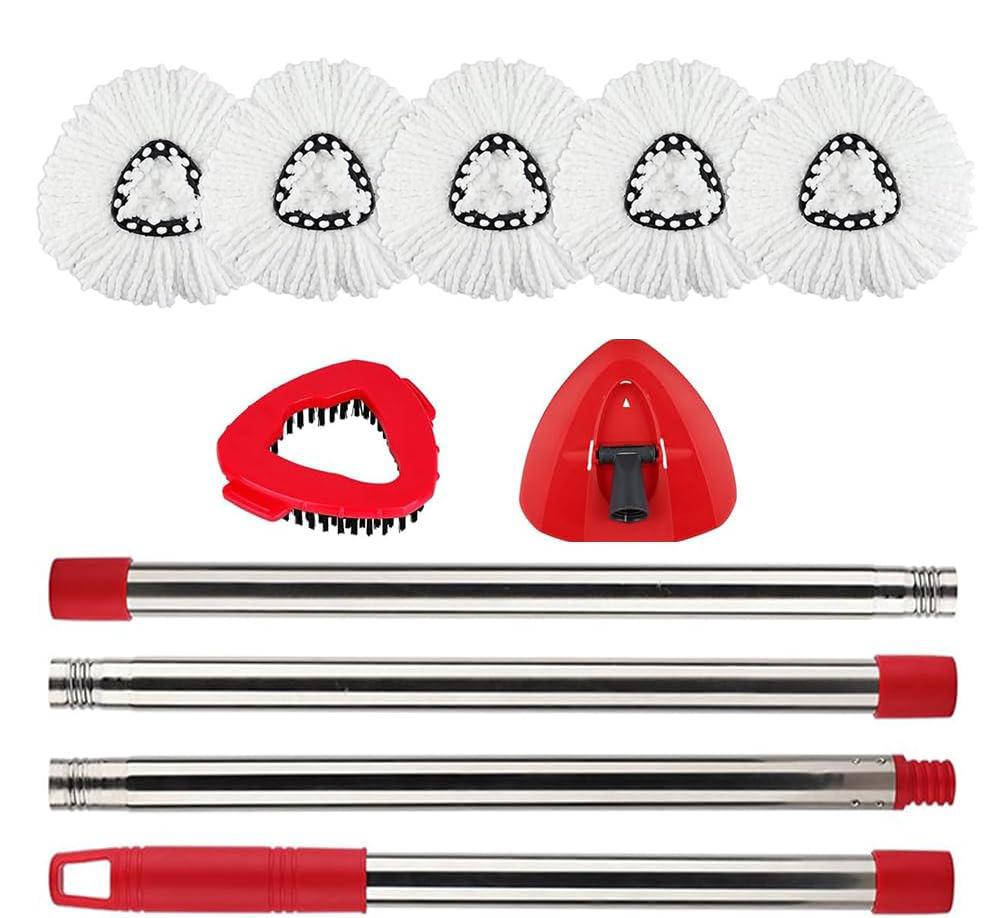 Spin Mop Head Replacement & Shower Floor Scrubber  Set (No Bucket), Compatible with O Cedar EasyWring 1-Tank System,Microfibre  Mop Refill Heads for Cleaning All Hard-surfaced Floor, Easy to Replace Easy to Clean