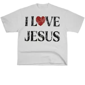 Vintage I Love Jesus Print Short Sleeve T-Shirt Menswear Top Underwear Tshirt Cotton Polyester Graphic Crewneck Casual Streetwear