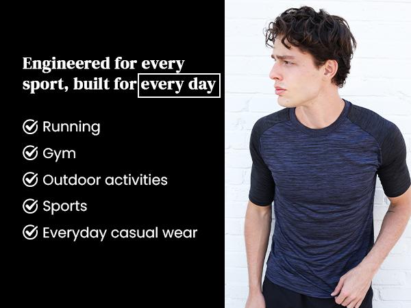 [5 Pack] Men’s Workout Short Sleeve Dry Fit T Shirts Raglan Crewneck Quick Dry Active Athletic Moisture Wicking Breathable Casual Clothes Back to School Round Neck Jersey Tee Tops for Running Exercise Gym Sports Hiking Fishing Outdoor Activewear Fitness