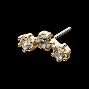 14Kt Gold Threadless 6 Pronged Round CZ Trinity Flatback Stud Earring