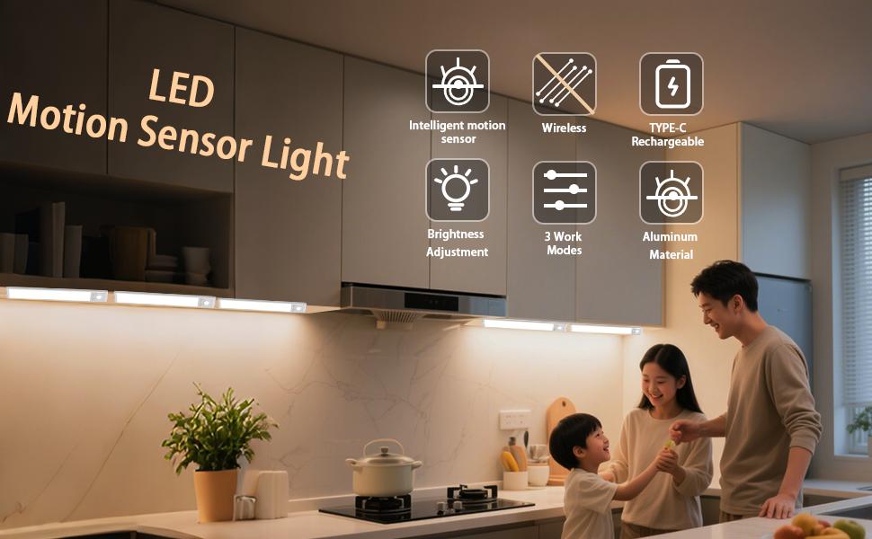 Motion Sensor Night Light Indoor, 1500mAh USB Rechargeable Light, Magnetic Installation Dimmable Lights, Under Cabinet Lights for Kitchen, Wardrobe, Pantry, Closet, Coffee Corner, Bathroom, Stairs, Hallway, Sink Cabinet, Laundry Room