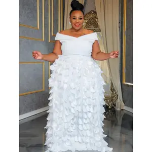 XL-5XL Plus Size Elegant Maxi Dress 2025 Autumn Women Bohemian Casual Short Sleeve Robe Off Shoulder Oversize Formal Womenswear Comfort Workwear Fitted