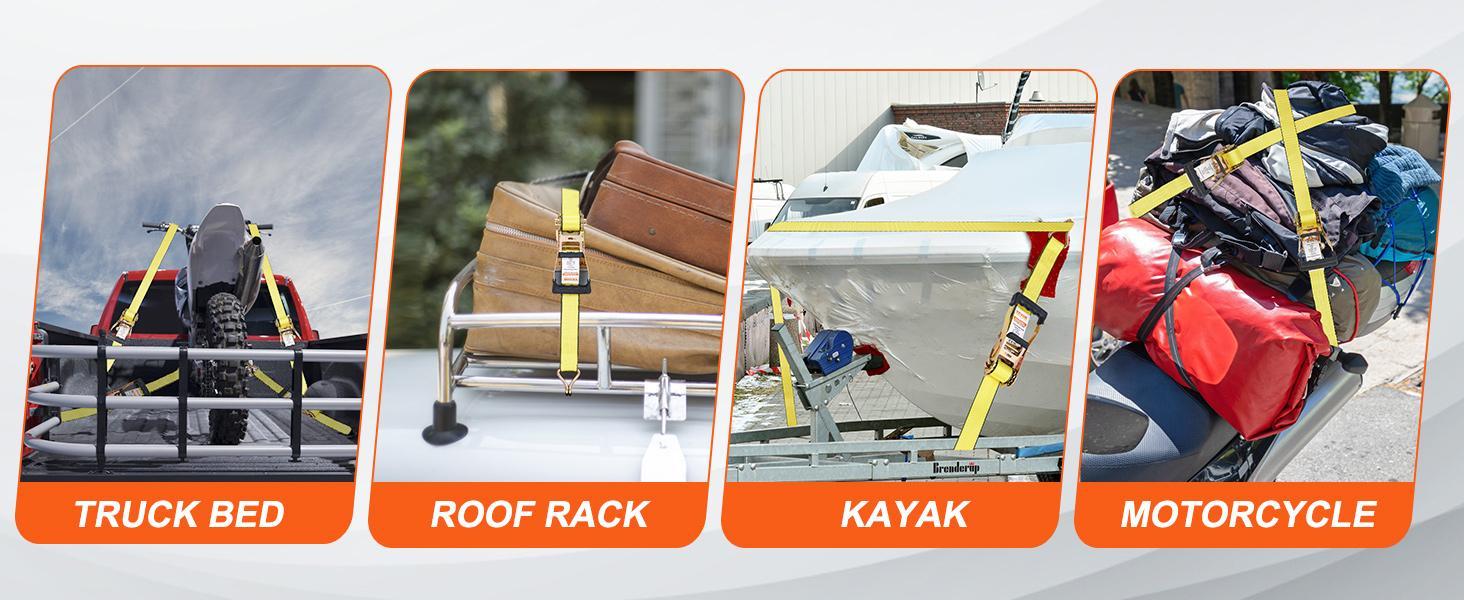 VEVOR Ratchet Tie Down Straps (4PK), 5000 lb Break Strength, Double J Hook Includes 4 Premium 2" x 15' Rachet Tie Downs with Padded Handles, for Moving Securing Cargo, Appliances, Lawn Equipment