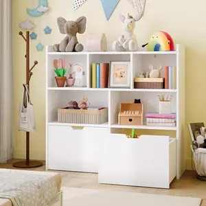 Toy Storage Organizer, Kid Bookshelf, Toy Storage Cabinet, Toddler Bookcase Cabinet for Playroom, Bedroom, Nursery, Living Room, White