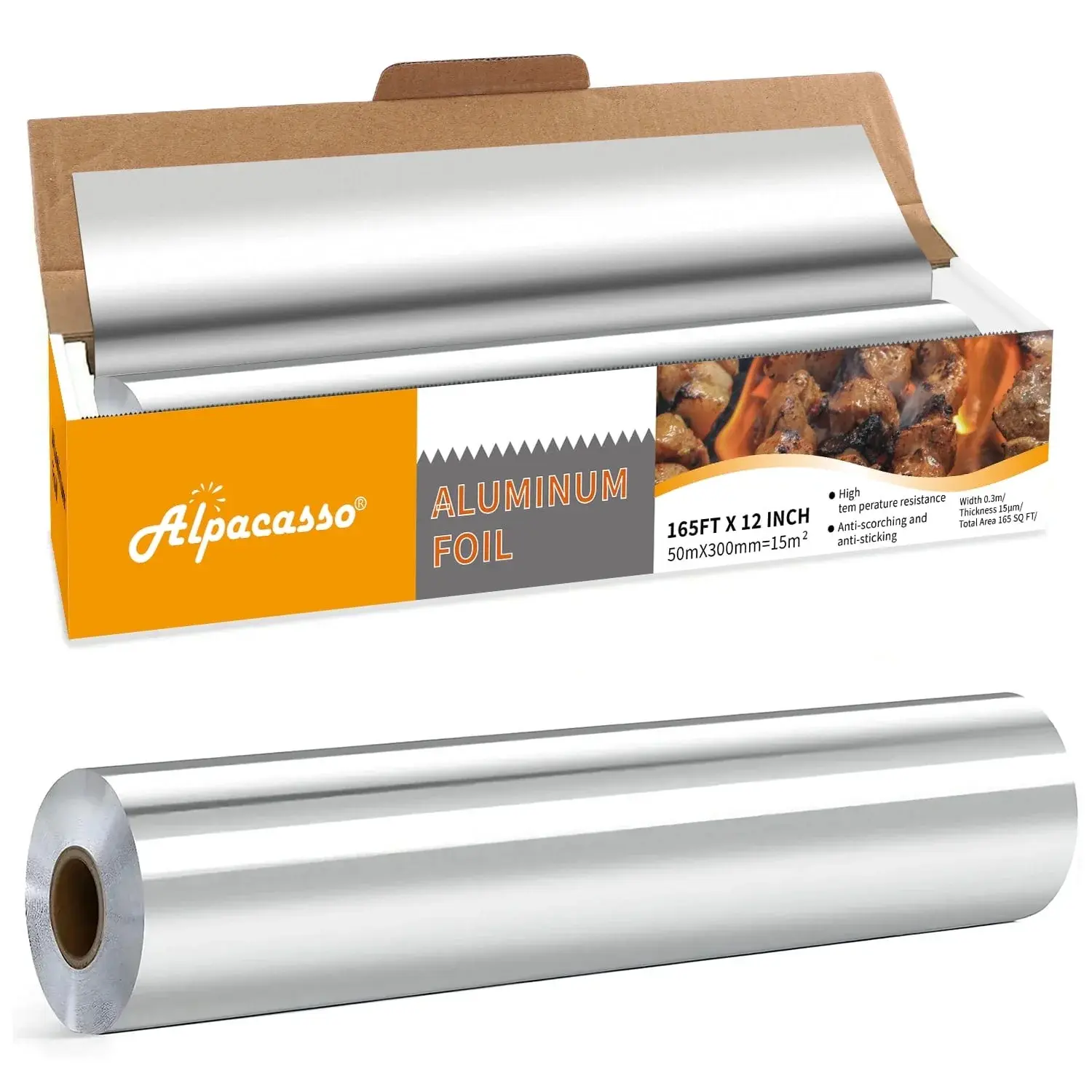 Aluminum Foil , Aluminum Foils Roll with Serrated Cutter, 12 in x 165 SQ.FT Kitchenware  Disposable