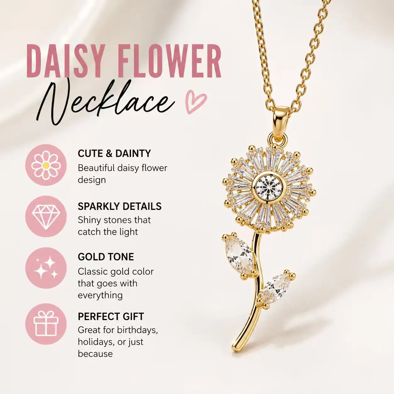 Women's Elegant Gold Crystal Pendant Necklace - Alloy Jewelry with Sunflower, Bauhinia Floral Accents, Smooth Lustrous Finish, Relaxing Spin Motion, Birthday Gifts for Women, Stress-Relief Accessory