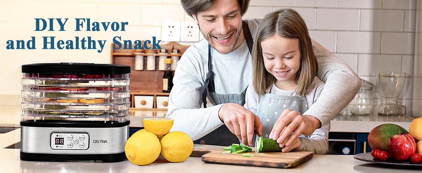 OSTBA Food Dehydrator Machine Adjustable Temperature & 72H Timer, 5-Tray Dehydrators for Food and Jerky, Fruit, Dog Treats, Herbs, Snacks, LED Display, 240W Electric Food Dryer, Recipe Book Appliances,low power consumption