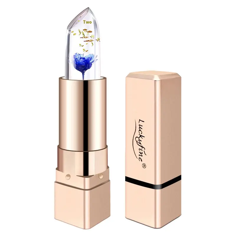 [Pack of 2] LuckyFine Flower Jelly Temperature-Color Changing Gold Foil Lipstick, Waterproof, Sweatproof, Non-Transfer, Moisturizing Lip Care Cosmetic with Glossy Hydrate Effect, 3.8g Moisturizer, Makeup