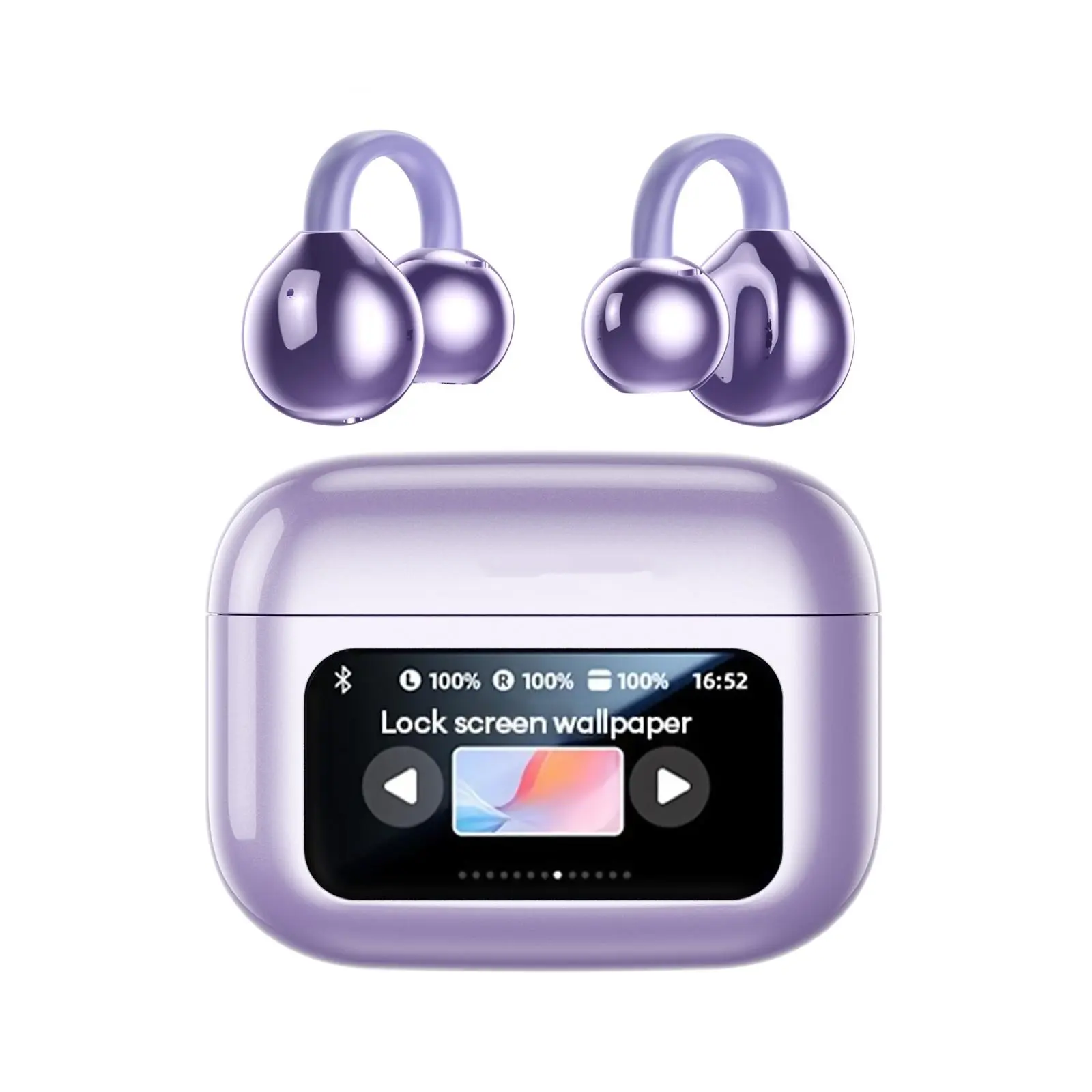 M100 Clip-On Wireless Ear Headphones with Smart Display, Bluetooth 6.0 Stable Connection, HiFi Sound Earbuds for Music & Phone Calls, Sport Sweatproof Design, Compatible with Android & iOS