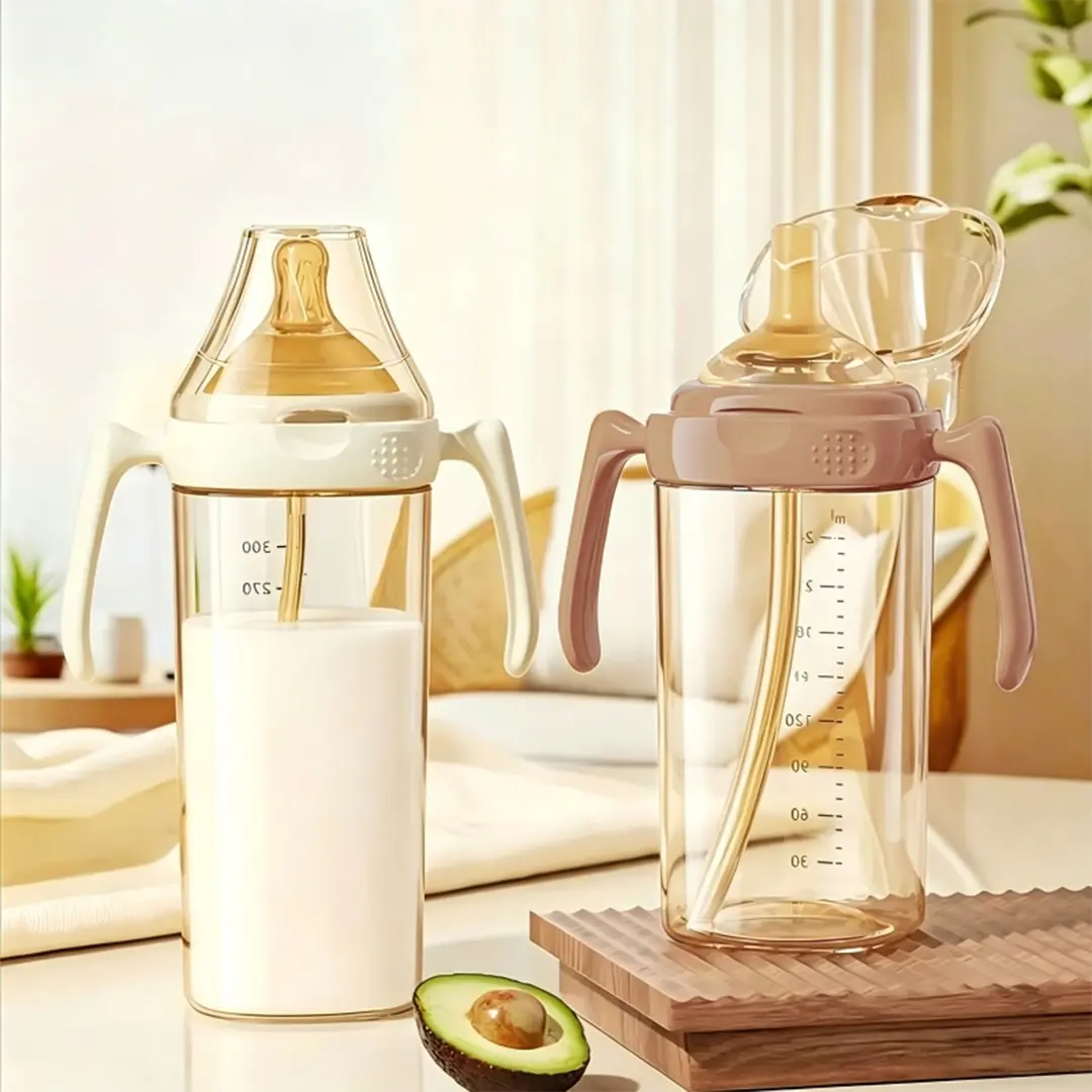240ML/8oz 2-In-1 Elegant Square-Shaped Ppsu Baby Feeding Bottle Set, Weighted Straw & Handle, Baby Bottle, Toddler Milk Bottle, Straw Cup, Toddler Cup With Straw, Straw Sippy Cups, Drinking Bottle, Toddler Bottles