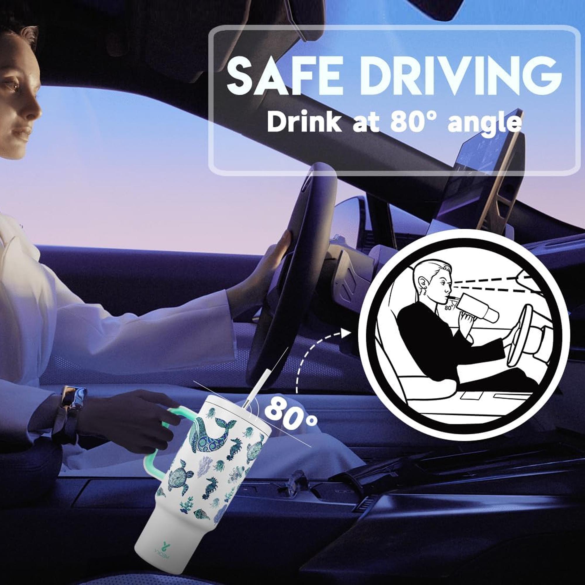 【Latest Style】 - Meoky 40oz Stay Hot Or Cold All DayStainless Steel Thermos Cup, Perfect For Car, Office & Travel, Large Capacity, Trendy Design, Glow-In-The-Dark White Marine Life, Insulated Mug Tumbler With Handle