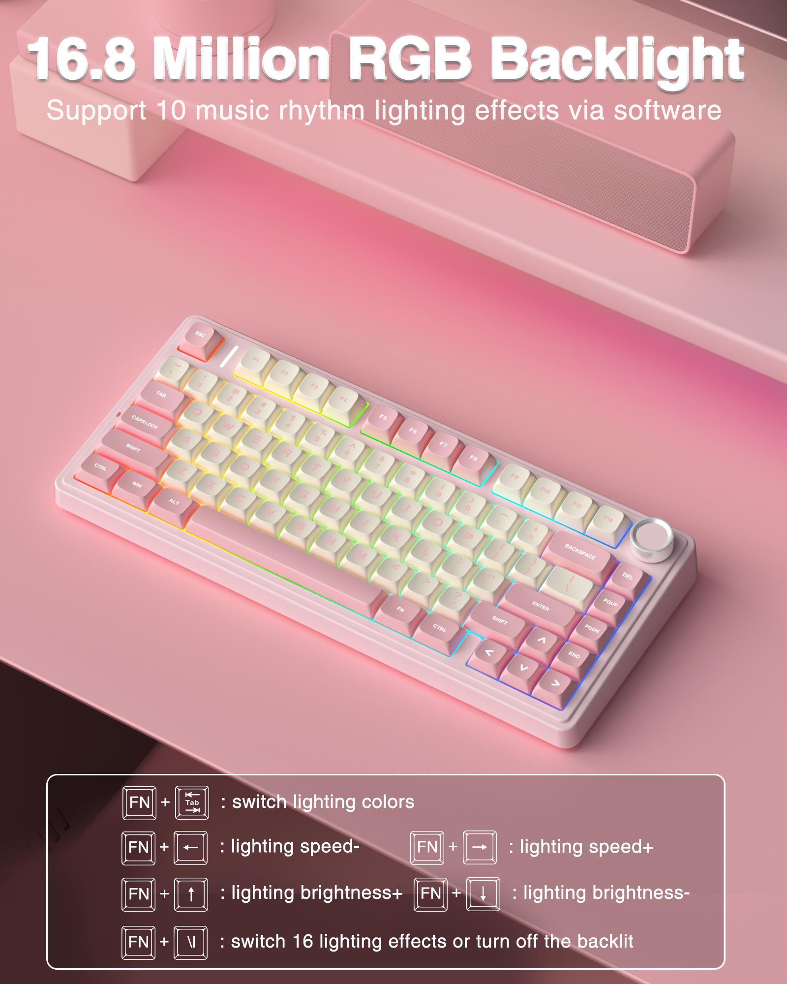 AULA F75 Cute Pink 75% Mechanical Wireless Keyboard – Creamy Sound, Pastel Desk Setup Aesthetic, Wireless Tri-Mode, Hot Swap, RGB Backlit Keyboard for Girls
