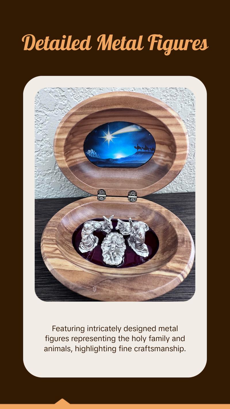 Olive Wood Nativity Scene, Size 5x2.5 Inches