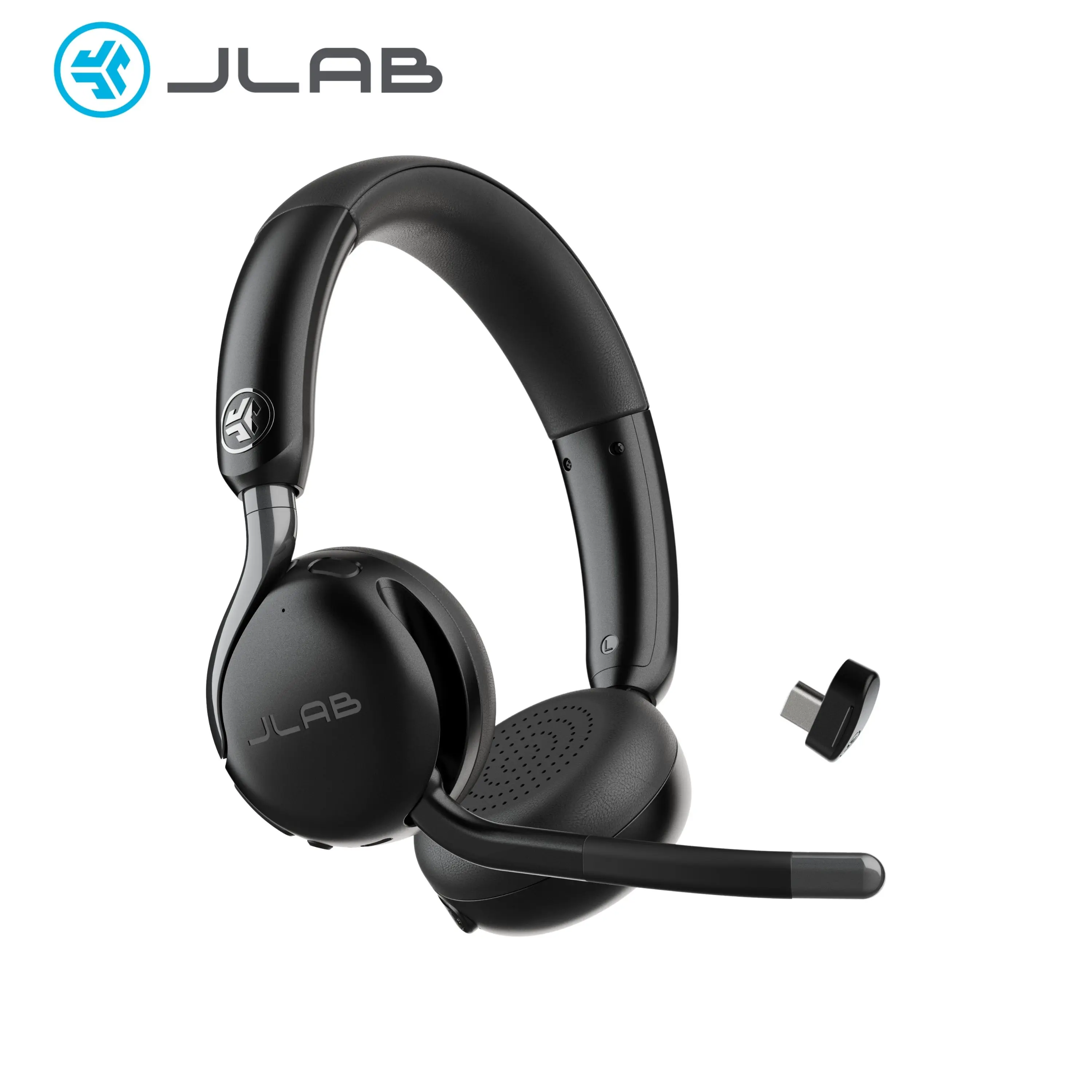 {NEW 2026 VERSION} JLab GO Work 3 Wireless & Wired On-Ear Headset - 65+ Hour Playtime, 40+ Hour Talk Time, Bendable Boom Mic, Cloud Foam Comfort, USB-C Dongle Bluetooth Multipoint Connect Two Devices for Home Office and Remote Work