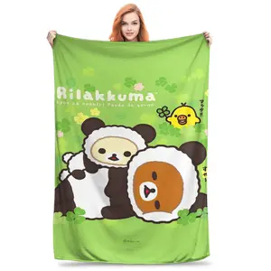 Aura Blankets Rilakkuma Warm Soft Blanket  Kids Adult Plush Throw Blanket Print Couch Bed Flannel Bedspread Sofa Bed Cover