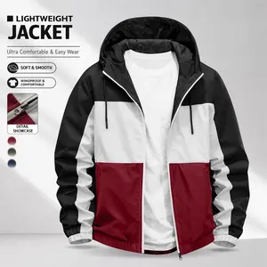 Men's Color-Block Hooded Windbreaker Jacket Lightweight Wear-Resistant Fabric Zippered Pockets Street-Cool Style for Everyday Outings and Commuting Trendy Personalized Outerwear