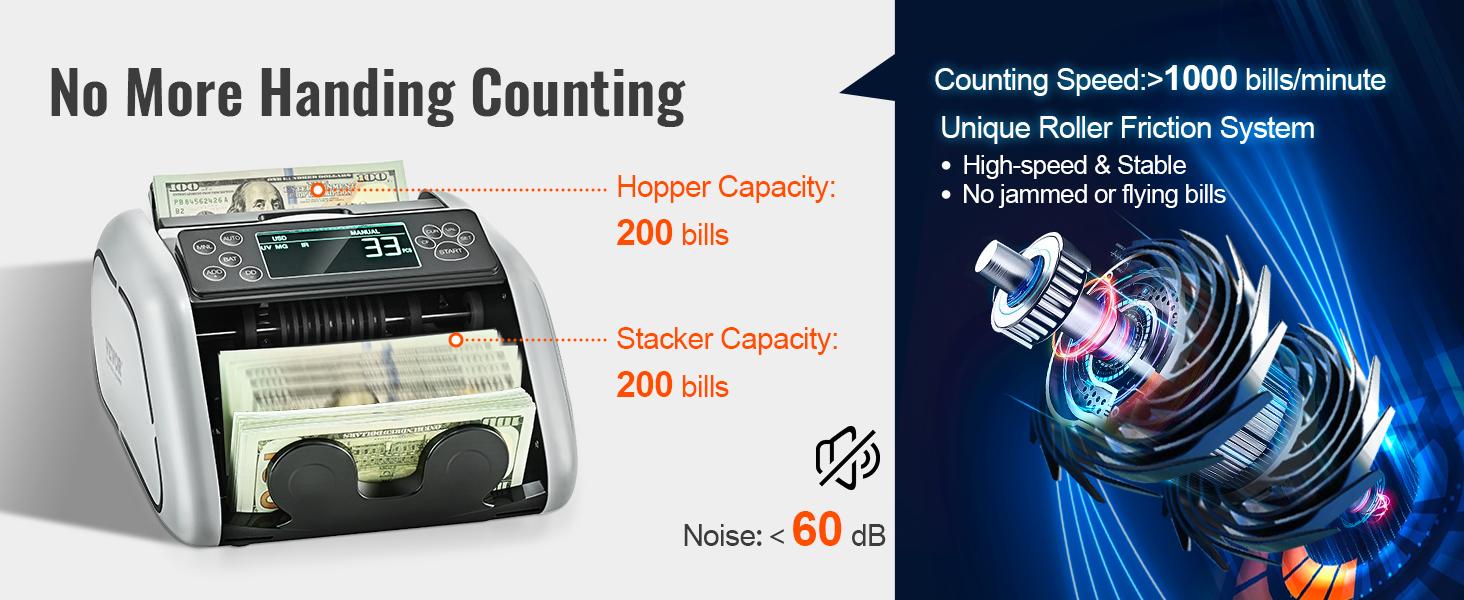 【fathersdaygift】VEVOR Money Counter Machine, Bill Counter with UV, MG, IR and DD Counterfeit Detection, USD & EUR Cash Counting Machine with Large External Display for Small Business,Cash Counter with LCD Display