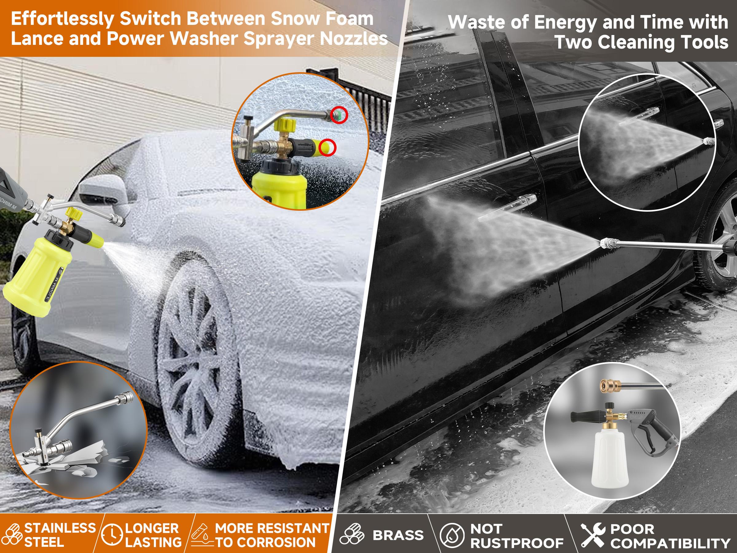 M MINGLE Pressure Washer Snow Foam Lance 1L 4000 PSI MAX 1/4" Quick Connector Adjustable Spray Nozzle for Car Wash, Motorcycle Detailing