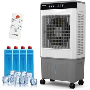 Garvee Air Cooler 3000 CFM with 5.3Gal Water Tank, 4 Ice Packs, 3-Speed Settings, 120° Oscillation, Remote Control, 12H Timer, 80W Portable Floor Fan for Workshops and Garage