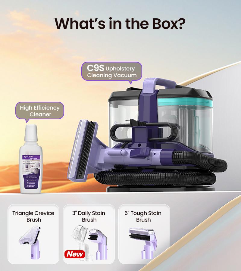 [Valentines'DaySale!] Upholstery Carpet Vacuum Cleaner, 18KPa Suction Spot Cleaning Machine for Pet Stains, Carpets, Sofa, Car Seats, Mattress, with 3 Multipurpose Cleaning Tools, 6'' Deep Cleaning Brush | Portable 3-in-1 New Purple C9S