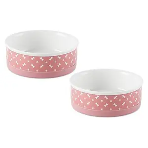 Design Imports Tossed Bone and Paw Print Ceramic Bowl Set of  2 - Med
