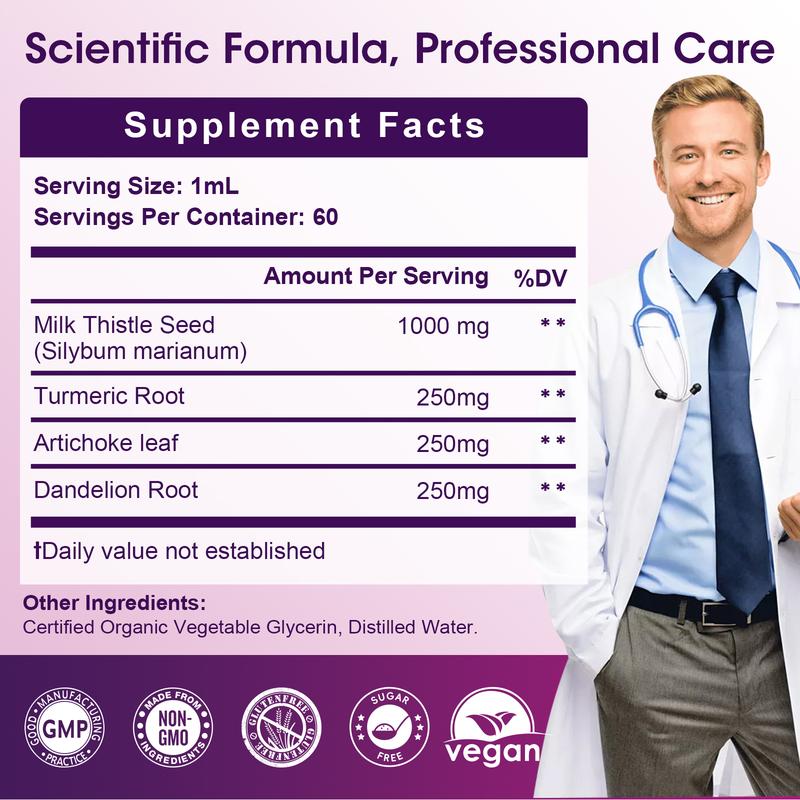 Milk Thistle Liquid for Liver Cleanse Detox & Repair with Dandelion Root, Artichoke & Turmeric for Liver Support and Immune Health Vitamin Healthcare