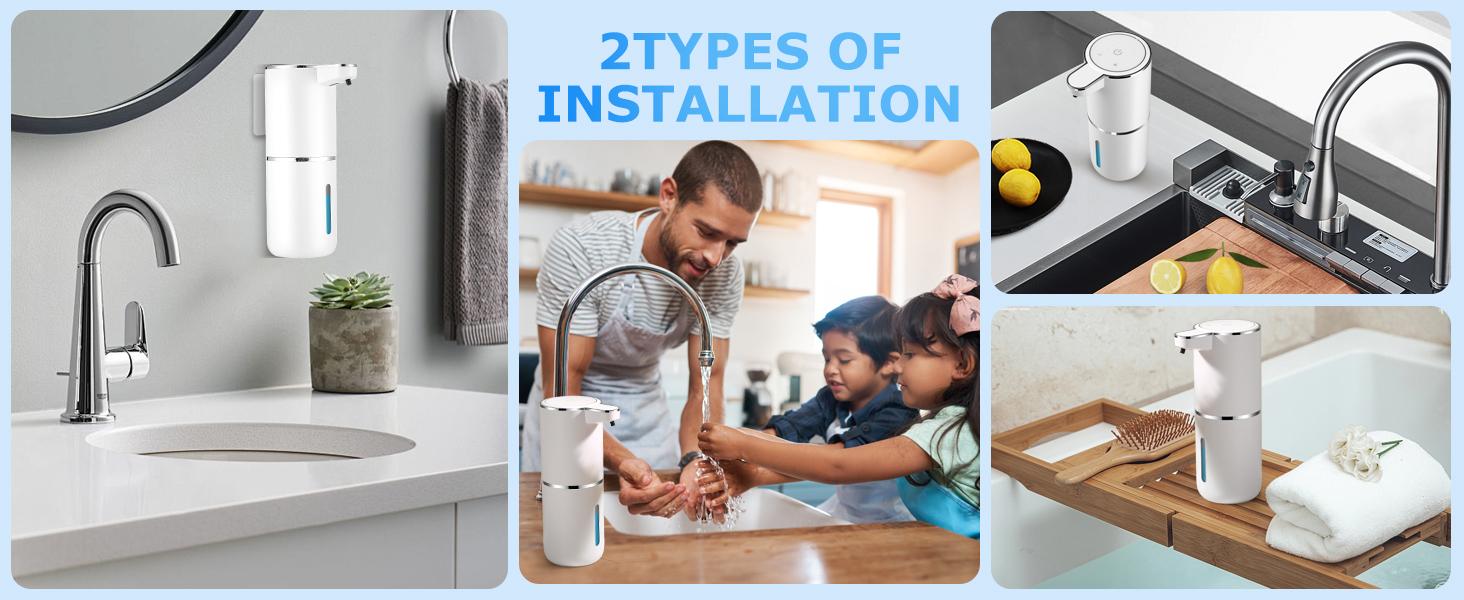 FEELSO Soap Dispenser Automatic Touchless Foaming USB Rechargeable Electric Wall Mounted 4 Levels Adjustable Foam Pump for Bathroom Kitchen Dish Soap Leak Proof