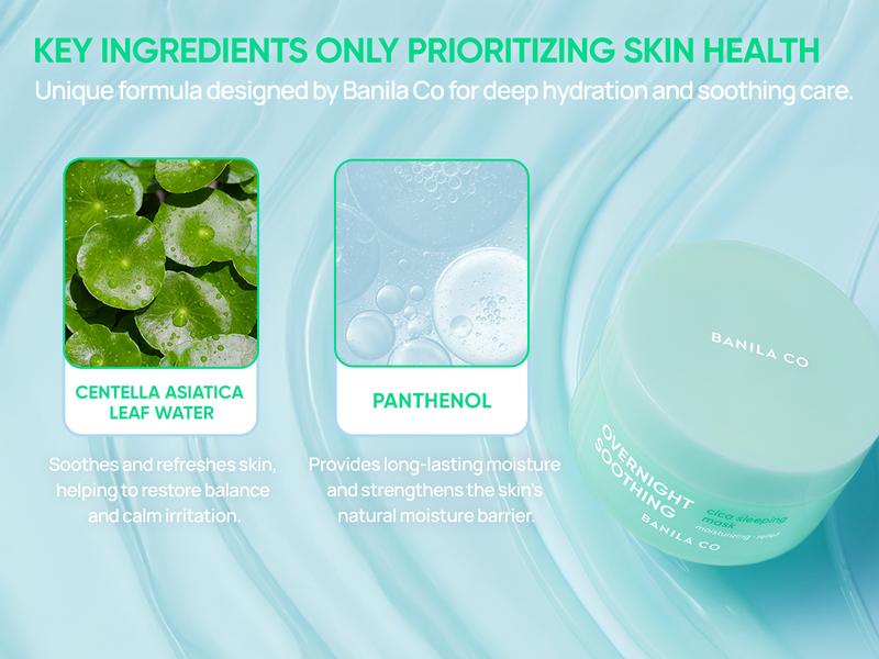 Banila Co Overnight Soothing Cica Sleeping Mask | Centella Asiatica Water for Calming Skin | Panthenol for Intense Hydration | Korean Facial Skincare Non-Comedogenic | Vegan | Gel Hydrating Banila Co Overnight Soothing Cica Sleeping Mask | Centella Asiatica Water for Calming Skin | Panthenol for Intense Hydration | Korean Facial Skincare Non-Comedogenic | Vegan | Gel Hydrating