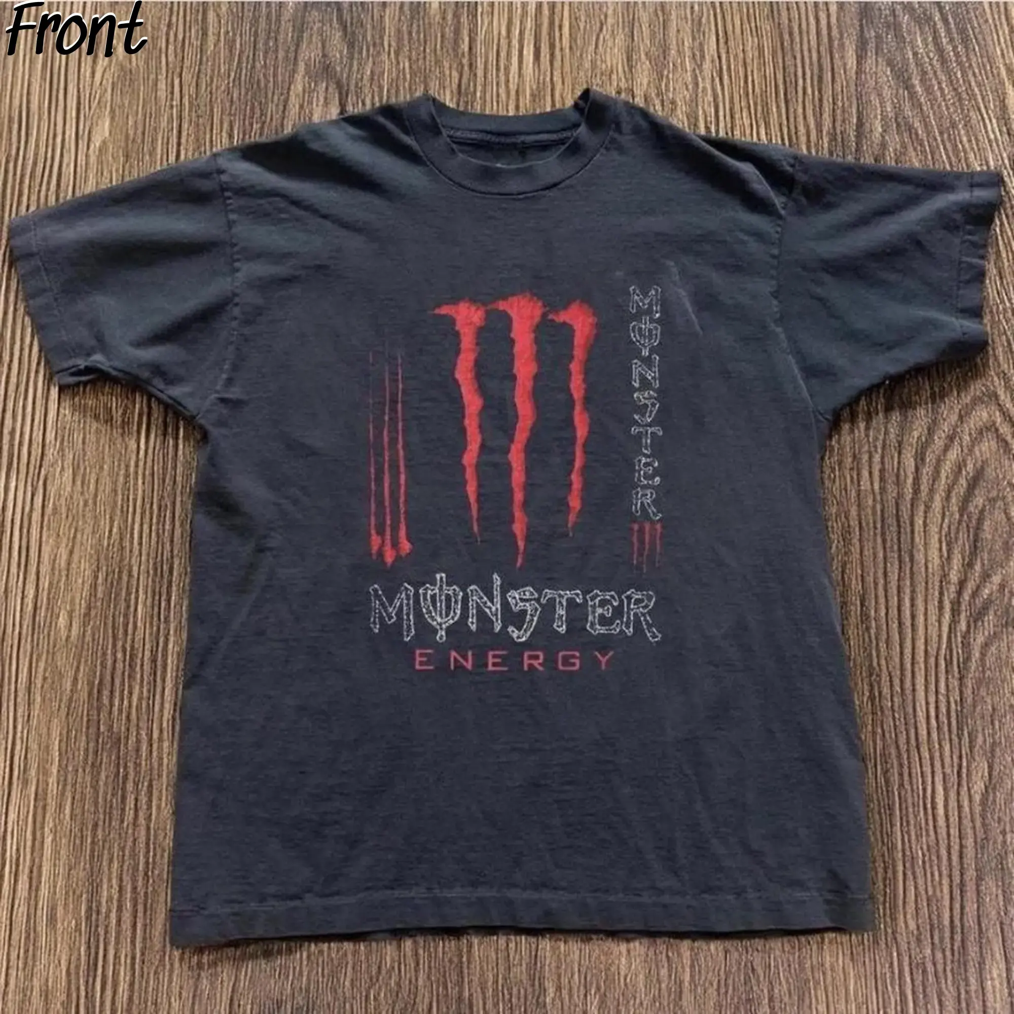 Monster Energy with Red Accents Graphic Tee, Monster Logo Shirt, Grunge Gothic Tees, Aesthetic Shirt, Y2K Emo Scene Amity Affliction Style, Funny Y2k Unisex Graphic Tees, Gen Z Humor Tee, 100% Cotton Lightweight Shortsleeve, Streetwear Vibes