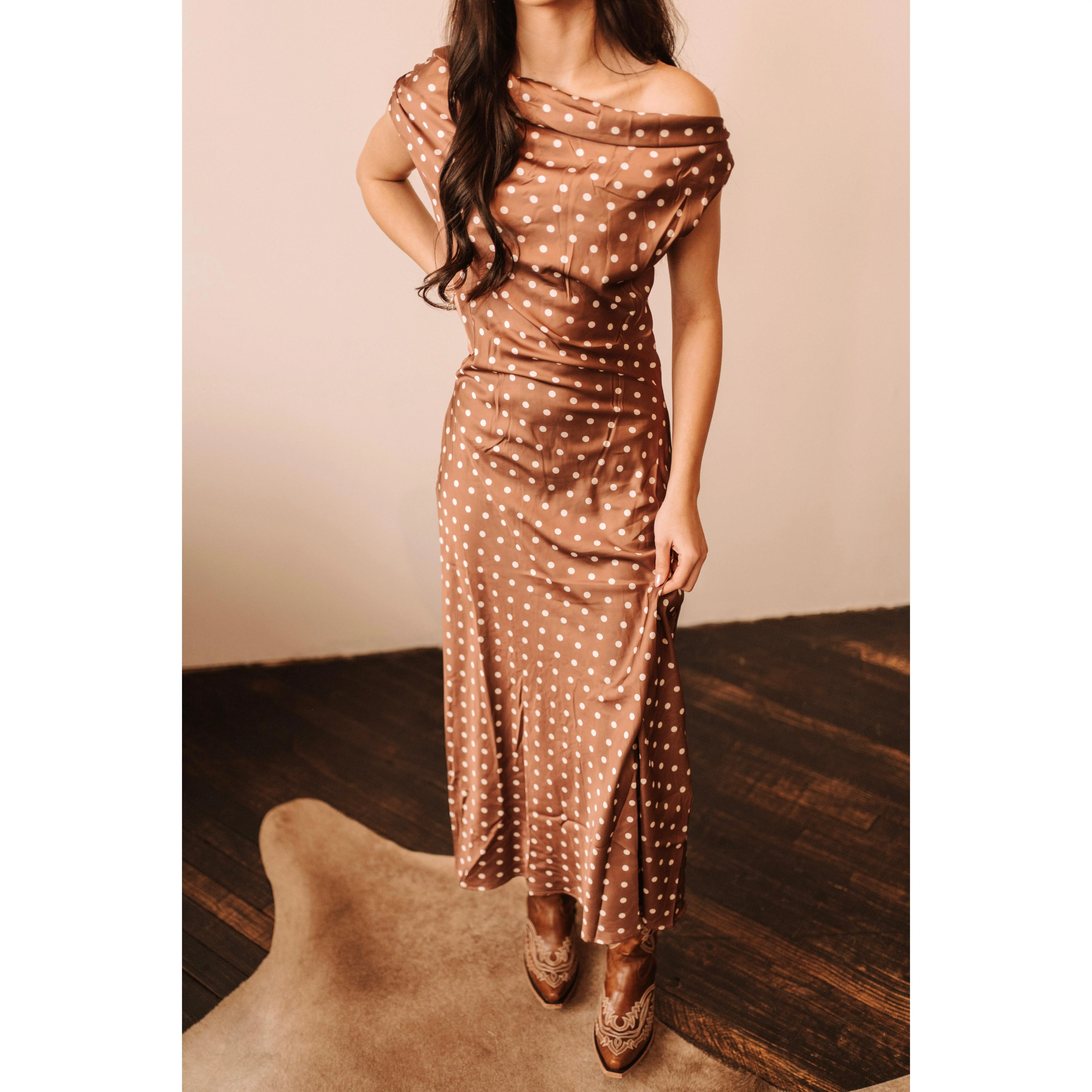 Chocolate Satin Polka Dot Dress - TikTok Shop