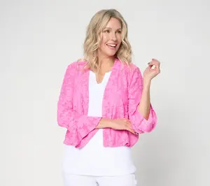 Susan Graver Burnout Knit Shrug with Bell Sleeve Cuff Susan Graver Burnout Knit Shrug with Bell Sleeve Cuff