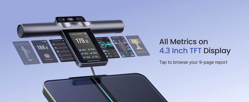 RENPHO 8 Electrode Smart Scale, Full Body Scan Segmental Body Composition Analysis with BIA Technology, Bluetooth Gym Gifts Measures Weight, BMI, Body Fat, Muscle Mass, Syncs to Free App, Full-Color TFT LCD on Handle, MorphoScan Nova, 400lbs