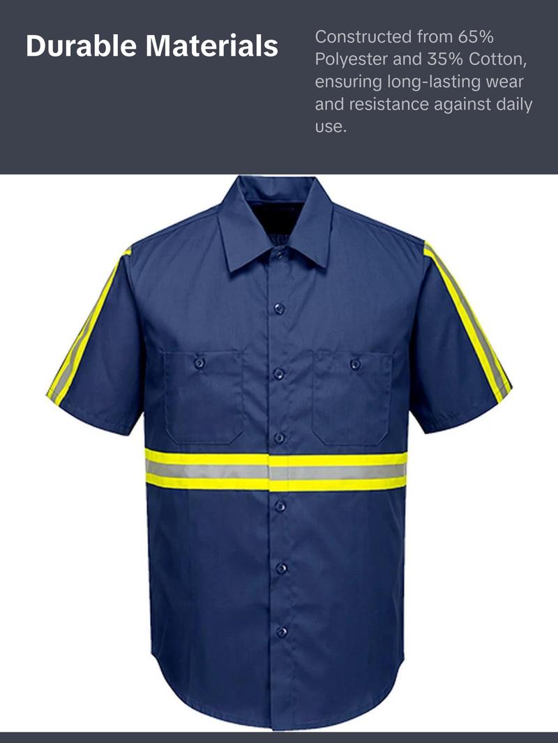 F124 Mens Reflective Iona Xtra Short Sleeve Work Shirt Navy, 4X-Large