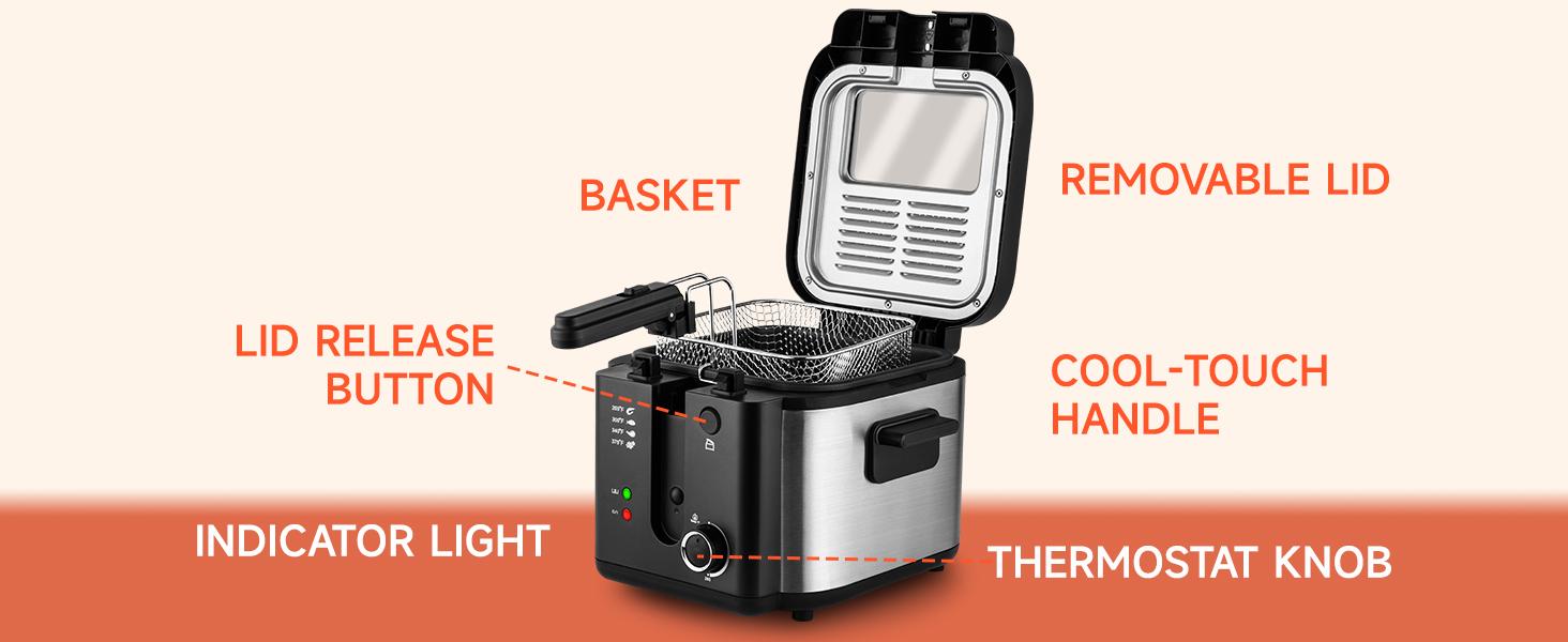 SUSTEAS 2.6 QT Deep Fryer 1500W with Temperature Control, Removable Lid, Non-Stick Inner Pot, and Easy to Clean Design Cooker SUSTEAS 2.6 QT Deep Fryer 1500W with Temperature Control, Removable Lid, Non-Stick Inner Pot, and Easy to Clean Design Cooker