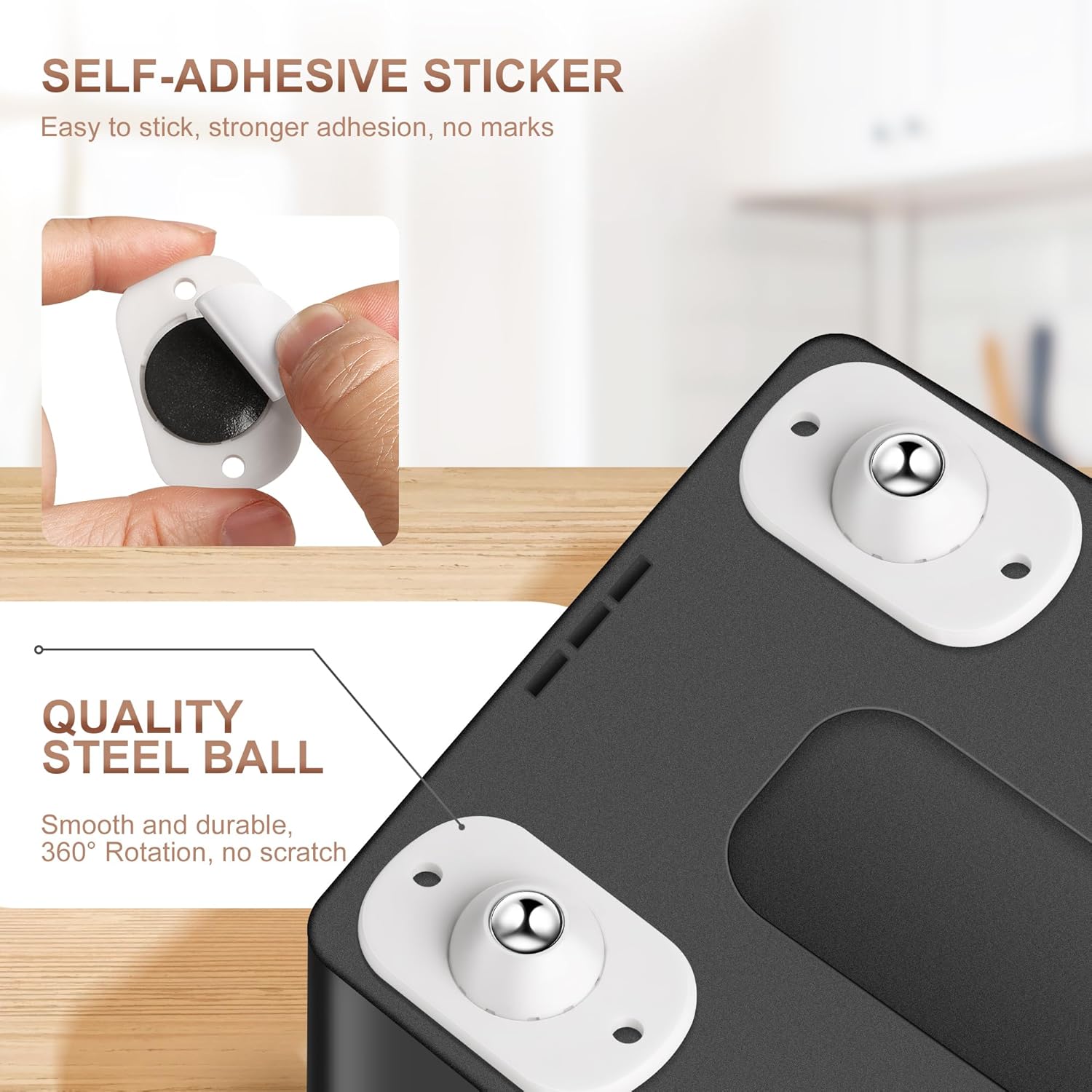 8PCS Self Adhesive Caster Wheels, Appliance Slider, 360° Rotating Mini Universal Appliance Rollers for Kitchen, Air Fryers, Coffee Makers, Trash Can, Storage Boxes and Small Furniture 8PCS Self Adhesive Caster Wheels, Appliance Slider, 360° Rotating Mini Universal Appliance Rollers for Kitchen, Air Fryers, Coffee Makers, Trash Can, Storage Boxes and Small Furniture
