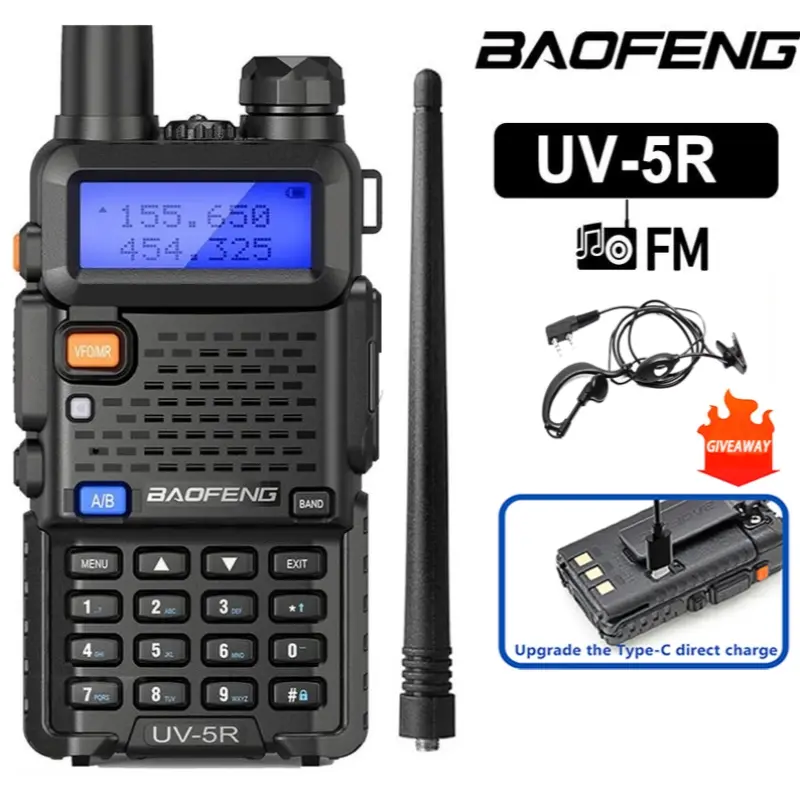 Baofeng UV-5R dual-band two-way radio transceiver, Two way radios, handheld walkie-talkie, compact, long-range, durable ham radio transceiver, supports USB charging, limited time offer