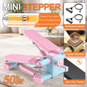 Mini Stepper with Resistance Bands, Stair Stepper Exercise Machine with LCD Monitor for Home Workout, Compact Fitness Trainer for Legs Glutes and Core, Portable Indoor Exercise Stepper for Daily Workout, Quiet Hydraulic Home Gym Stepper Equipment