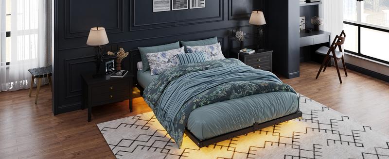 Yitahome Floating Bed Frame Full/Queen/King Size, LED Bed Frame with Charging Station, Metal Platform Full Bed with Heavy Duty Steel Slats Supports, No Box Spring Needed, Easy Assembly