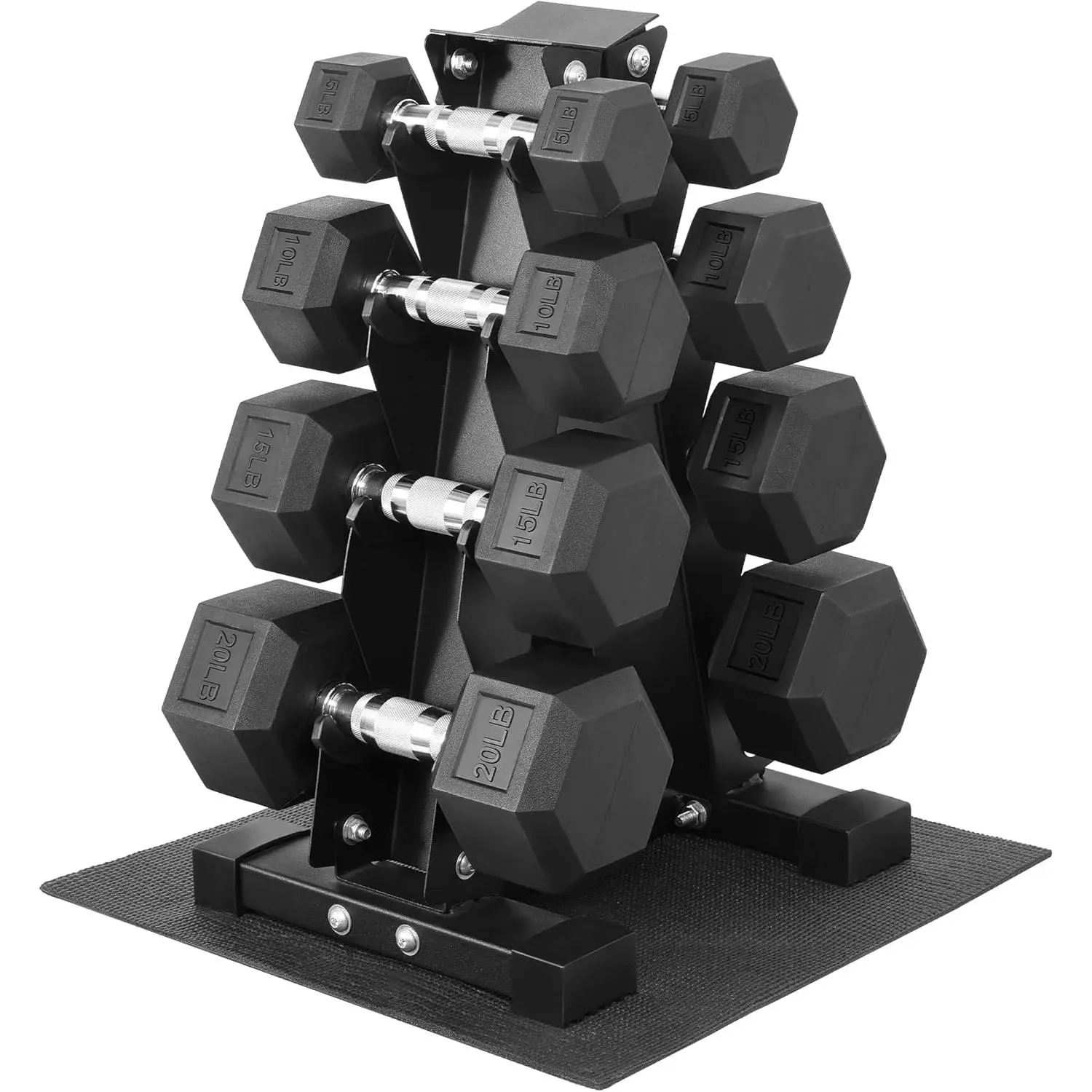 Hexagon Dumbbell Set with Storage Rack, Rubber Coated Nonslip Weights (100/150/200/550 LB) – Weight Training Gear, Lifting Equipment for Home Gym Dumbbell Workouts