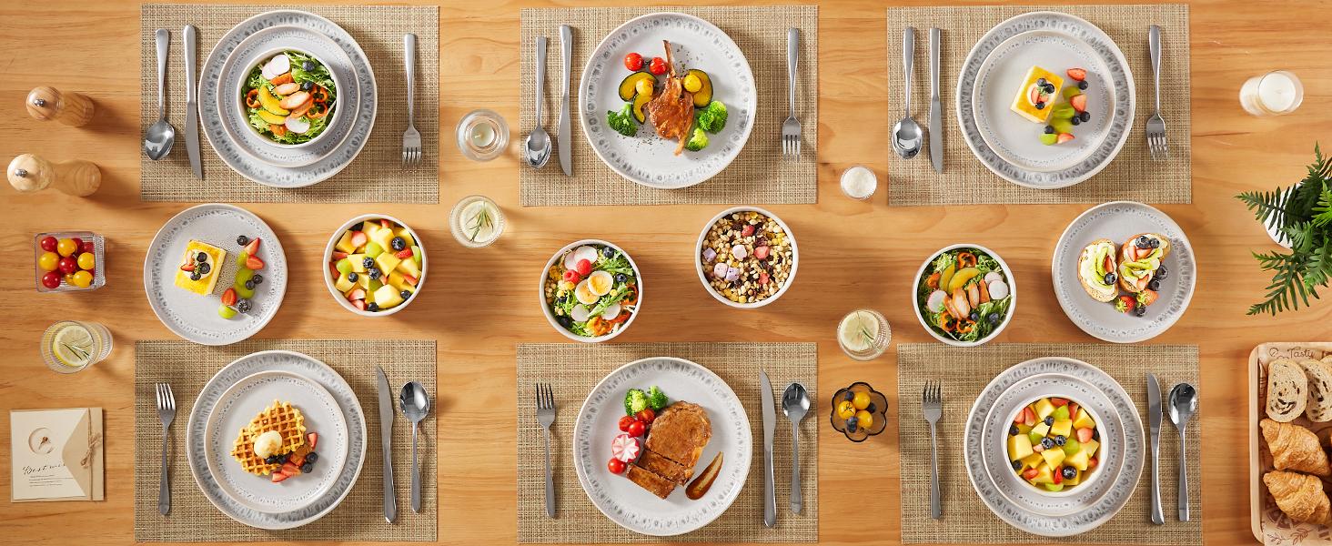 vancasso Stoneware Dinnerware Set – 16/18/24-Piece Plates and Bowls Set for 4/6, Reactive Glaze Mediterranean Style Crockery, Chip-Resistant, Dishwasher & Microwave Safe