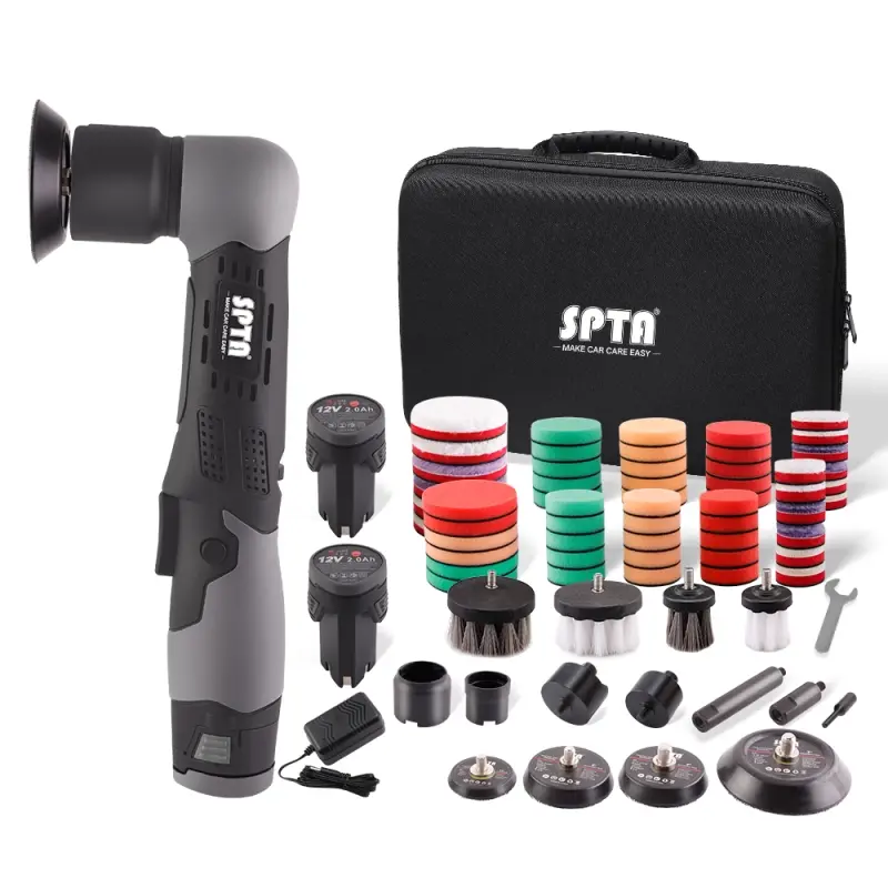 SPTA Cordless Mini Polisher 12V RO/DA 6-Speed Adjustment Car Polisher with 25mm 50mm 80mm Backing Plates for Polishing Sanding Cleaning