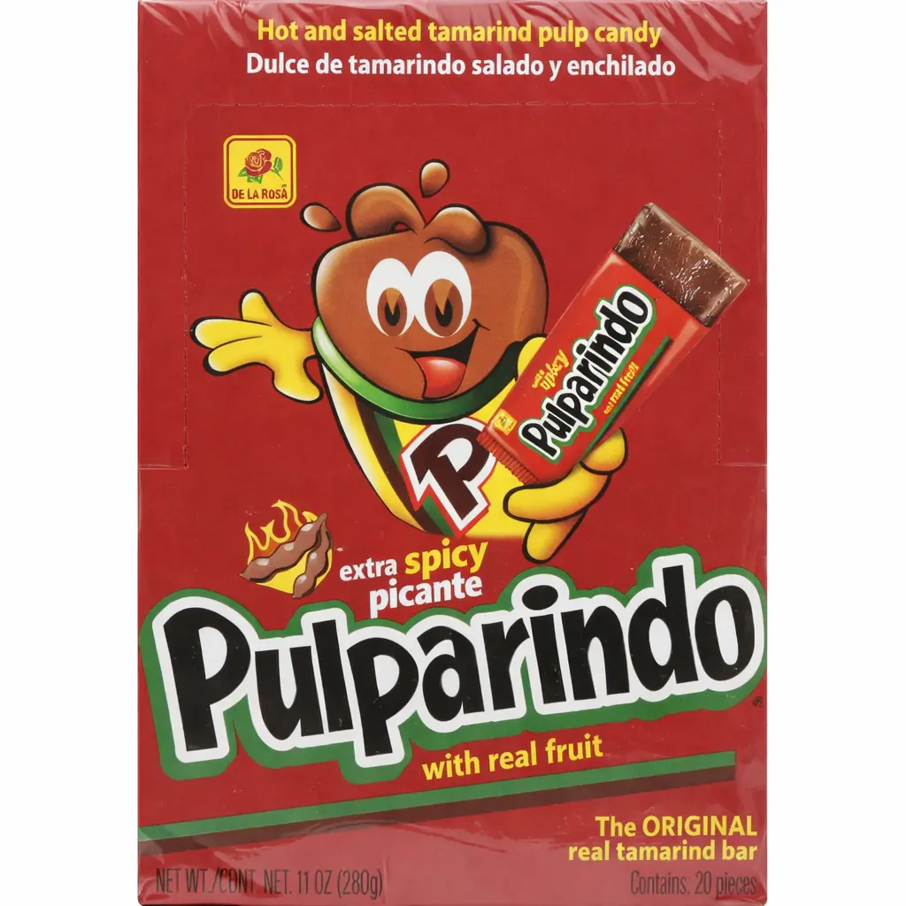 De La Rosa Pulparindo Extra Spicy Tamarind Candy -20 Bars-Sweet, Salty, and Spicy Flavor