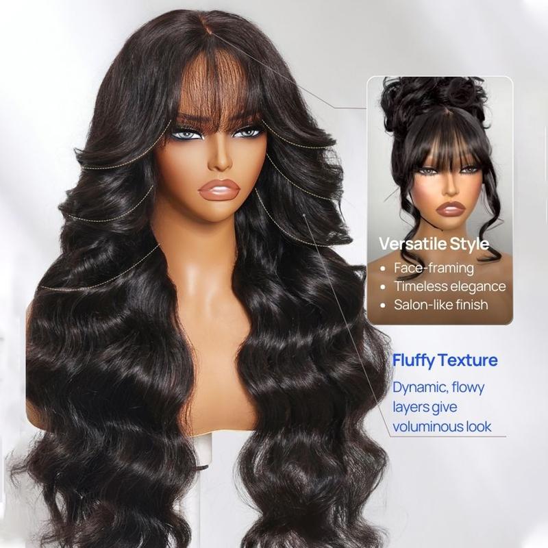 Nadula 7x5 & 13x4 3D Body Wave Lace Frontal Wig With Bangs Pre Everything Put On And Go 180% Density Human Hair Wigs Glueless TikTokShopStockUp