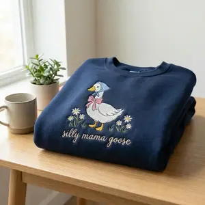 Embroidered One Silly Goose Mom Sweatshirt, Custom Mama Goose Crewneck, Pregnancy Reveal Outfit, Baby Announcement Gift,Cozy Motherhood Pullover, Funny Mom Life Sweater, Pregnancy Reveal Outfit,