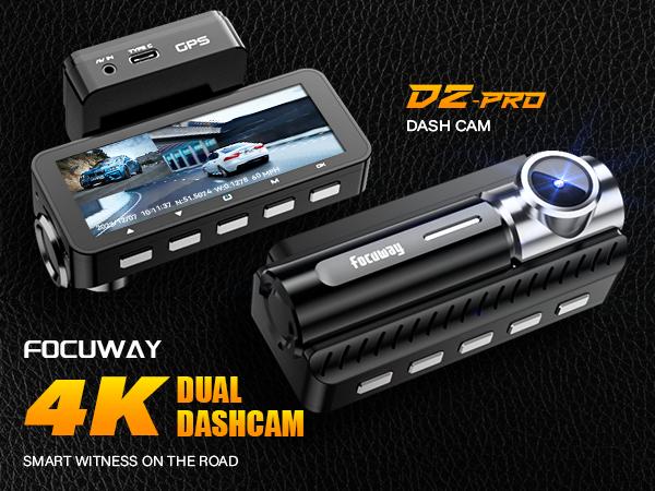 【Hardwire Kit】FocuWay D2 Duo Dash Cam Front and Rear, True 4K Front + 1080P Rear, 24H Parking Mode, Free 64GB Card, TouchScreen, Voice Control, GPS & WiFi, HDR Night Vision
