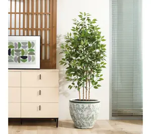 LuxenHome Green Paisley Ceramic Planter, 15.55" Round Pot