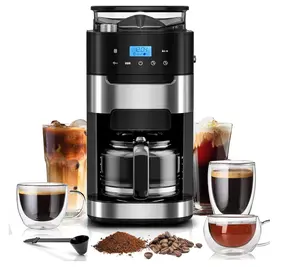 Kismile 10-Cup Digital Drip Coffee Maker with Built-In Burr Grinder, Programmable 12-Hour Timer, Adjustable Brew Strength & Grind Size, Smart LED Touchscreen Coffee Machine for Home & Office