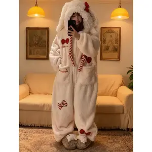 STELLAMODE Cozy Women's Cat-Print Onesie Pajama Set – Cute Cartoon Kitty Design,Zip-Up Long-Sleeve Jumpsuit with Drop-Seat Opening, Perfect for Thanksgiving & Christmas Gatherings, Warm-Lined Winter Loungewear for Matching Family Holiday PJs Nightwear