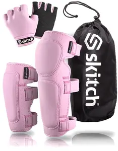 Skitch Protective Gear Set for Kids & Teens | Lycra Knee & Elbow Pads, Gloves, Carry Bag | Suitable for Skateboarding, Skating | Rosy Pink